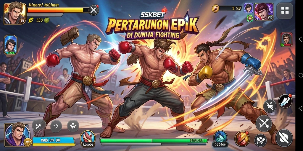 Tangkapan layar dari gameplay 55KBET menampilkan aksi pertarungan yang menegangkan.