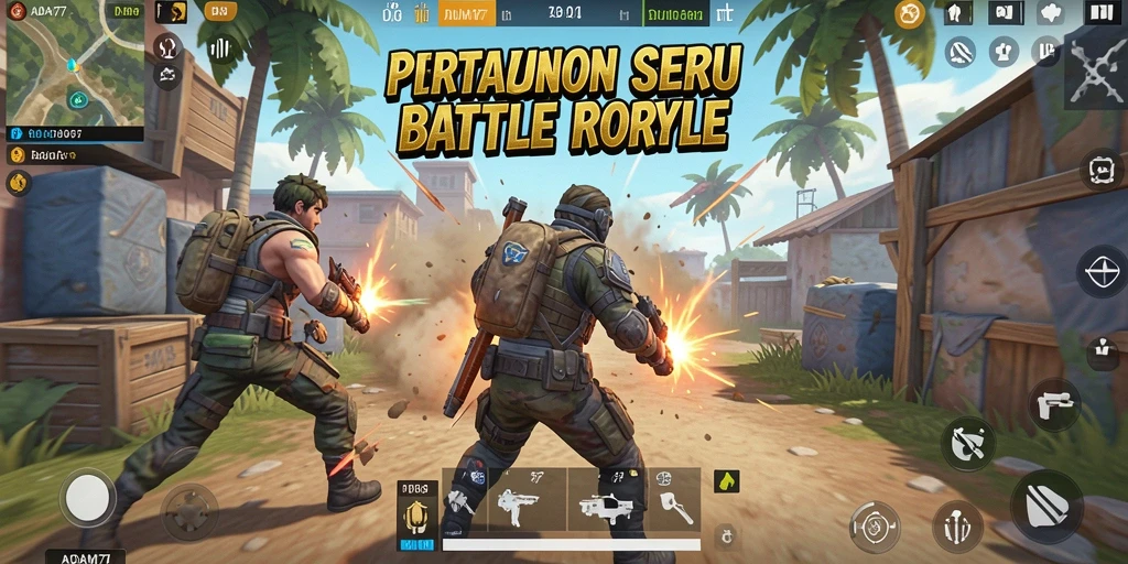Screenshot ADAM77 menampilkan pertarungan Battle Royale yang mendebarkan.