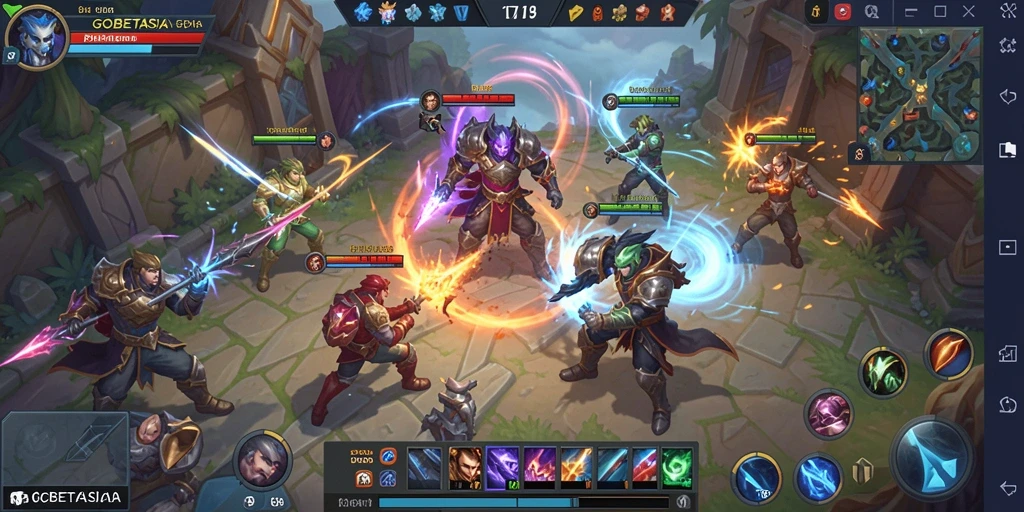 Tampilan menarik dari gameplay GOBETASIA dalam pertarungan MOBA.
