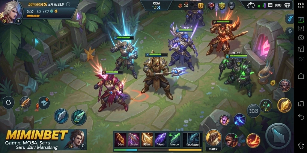 Tampilan gameplay seru dalam MIMINBET dengan strategi MOBA yang mendebarkan.